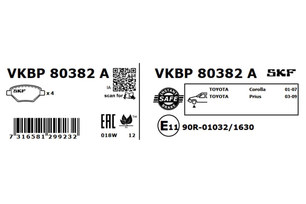 Jogo de 4 pastilhas de travão SKF ref. VKBP 80382 A